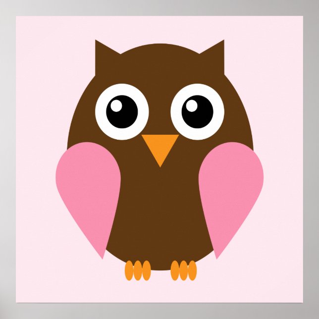 Affiche Dessin de hibou pour chambre d'enfant {Rose} (Devant)