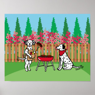 Affiche Dessin de la fête du barbecue Dalmatiens Hollyhock