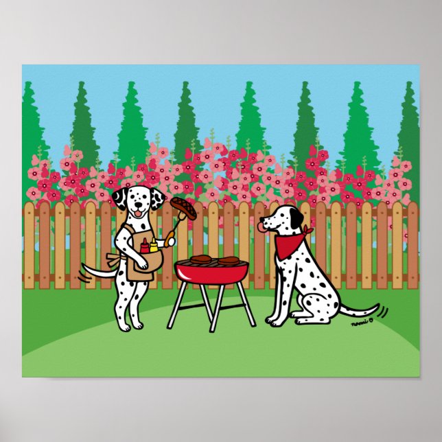 Affiche Dessin de la fête du barbecue Dalmatiens Hollyhock (Devant)