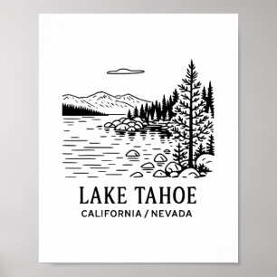 Affiche Dessin de la ligne du lac Tahoe Californie Nevada