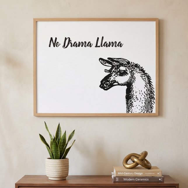 Affiche Dessin de lama drôle et impertinent en noir et bla (Créateur téléchargé)