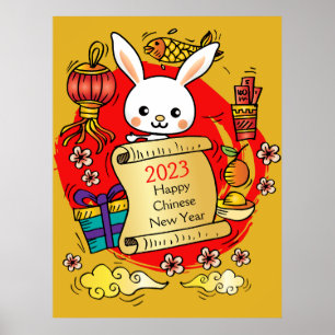 Affiche Dessin de lapin du Nouvel An chinois