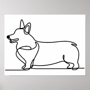 Affiche Dessin de ligne de corgi