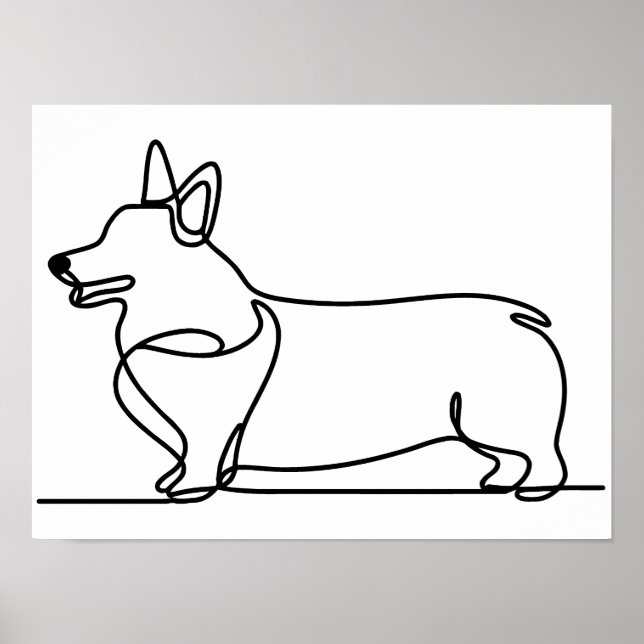 Affiche Dessin de ligne de corgi (Devant)