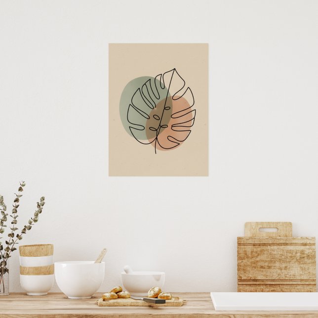 Affiche Dessin de ligne feuille Monstera Abstrait (Cuisine)