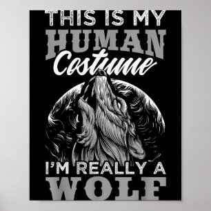 Affiche Dessin de loup drôle Costume humain Je suis un lou