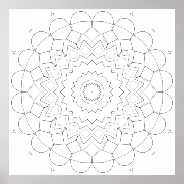 Affiche Dessin de Mandala en Étoile à Pétales Géométriques (Devant)