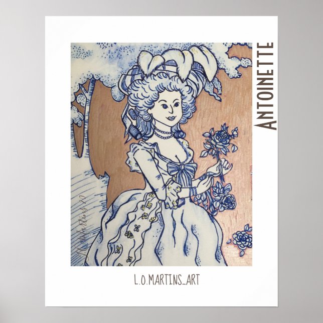 Affiche Dessin de Marie Antoinette à encre bleue (Devant)