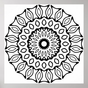 Affiche Dessin de motif mandala avec anneau de feuilles et