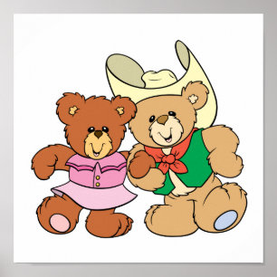 Affiche dessin de nounours de danse carré mignonne
