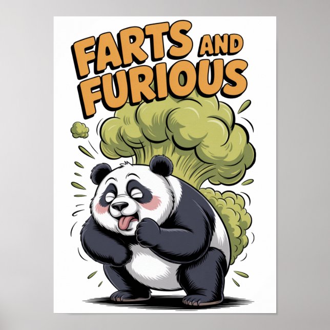Affiche Dessin de panda de dessin animé drôle sur fond bla (Devant)