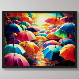 Affiche Dessin de parapluies colorés ouverts