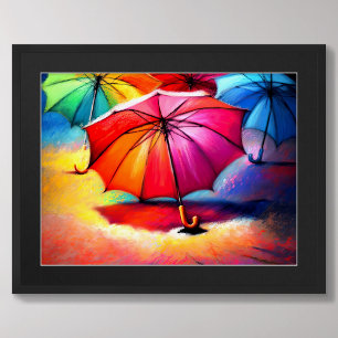 Affiche Dessin de parapluies colorés ouverts II