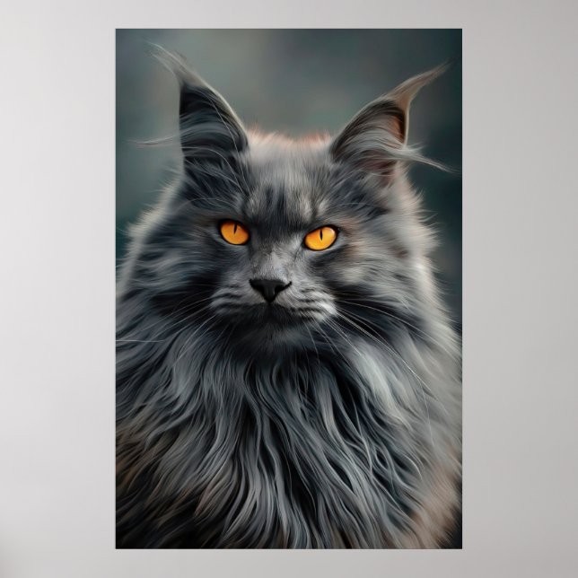 Affiche Dessin de portrait de chat majestueux à poils long (Devant)