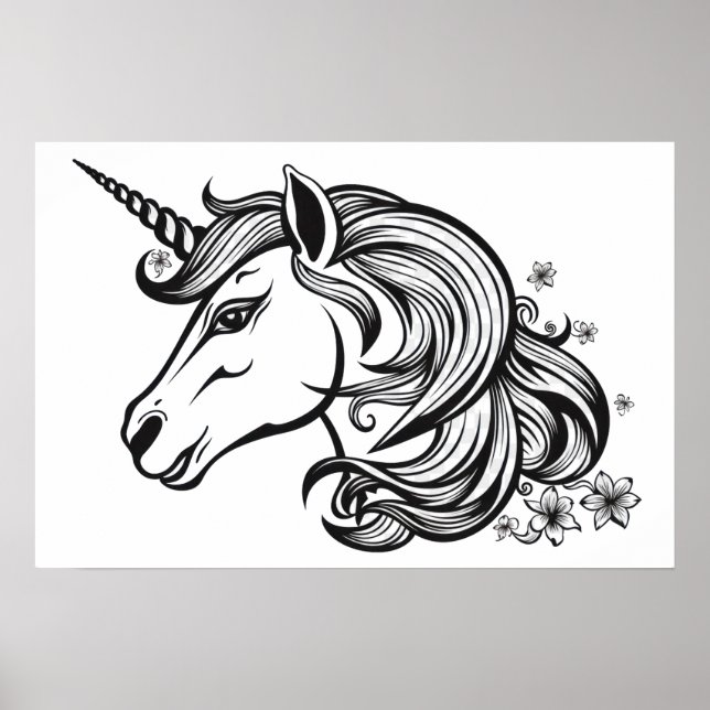 Affiche Dessin de tête de licorne mignon. (Devant)