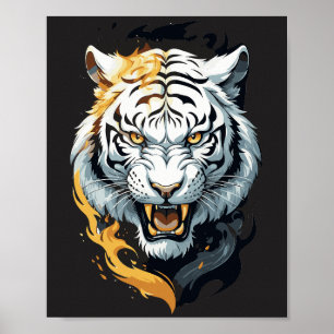 Affiche dessin de tigre enflammé