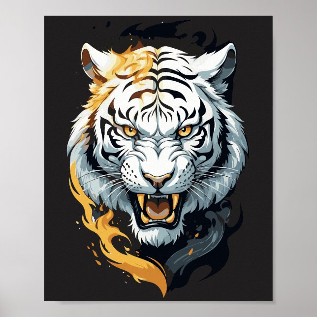 Affiche dessin de tigre enflammé (Devant)