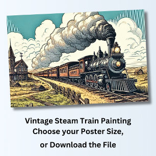 Affiche Dessin de train à vapeur vintage