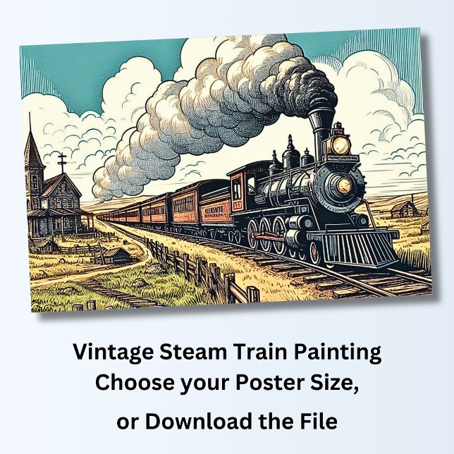 Affiche Dessin de train à vapeur vintage (Créateur téléchargé)