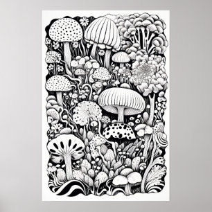Affiche Dessin de trait de champignon Petit