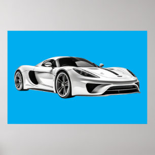 Affiche Dessin de voiture II (BLUE BKGRD)