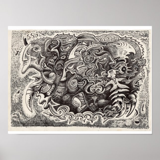 Affiche Dessin d'encre de bête hybride (Devant)