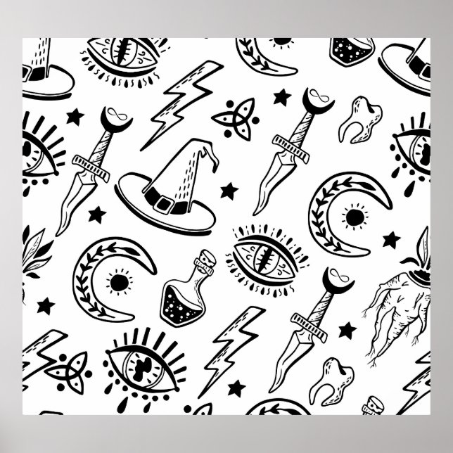 Affiche Dessin d'encre magique Motif sans couture (Devant)