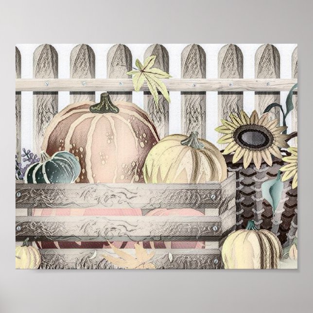 Affiche Dessin des couleurs d'automne des citrouilles vint (Devant)