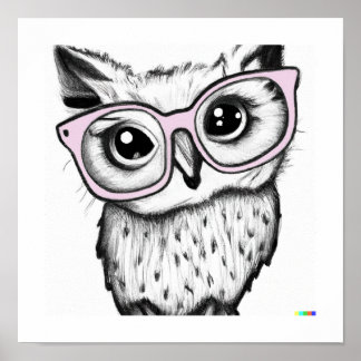 Affiche Dessin dessiné à la main hibou portant des lunette
