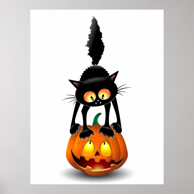 Affiche Dessin d'Halloween au chat effrayé sur Citrouille (Devant)
