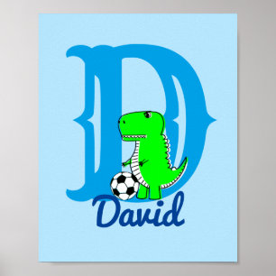 Affiche Dessin Dino Foot Pépinière Art Nom Personnalisé