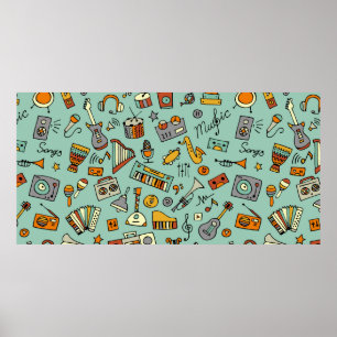 Affiche Dessin d'instruments de musique, motif transparent