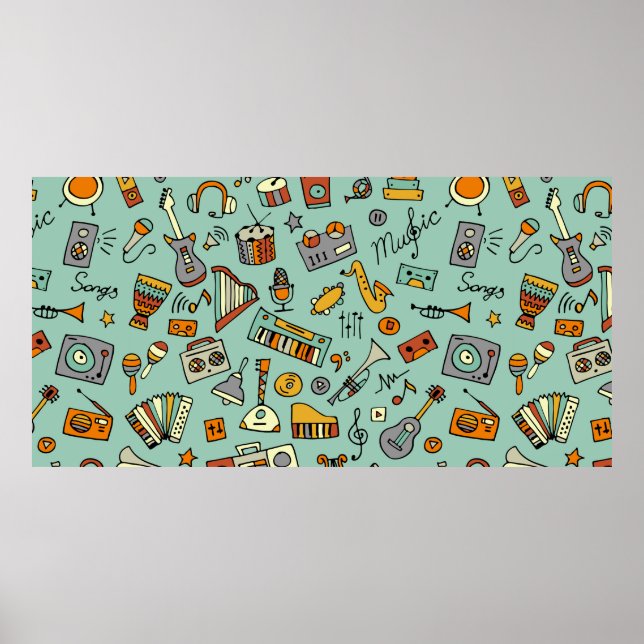 Affiche Dessin d'instruments de musique, motif transparent (Devant)