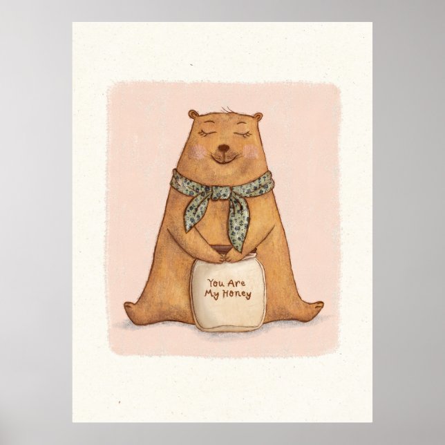 Affiche Dessin d'ours Brown orange mignon (Devant)