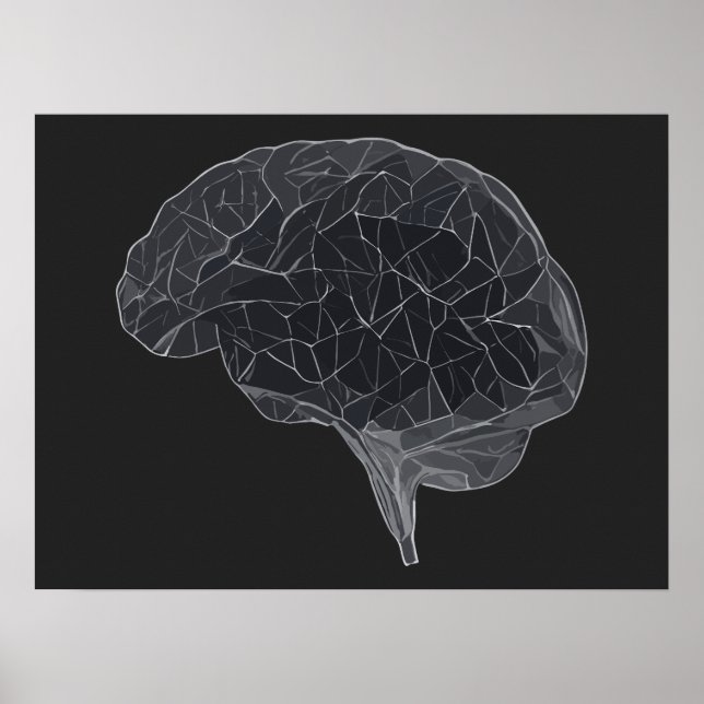 Affiche Dessin du cerveau polygonal - Réseau neuronal (Devant)