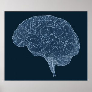 Affiche Dessin du cerveau polygonal - Réseau neuronal