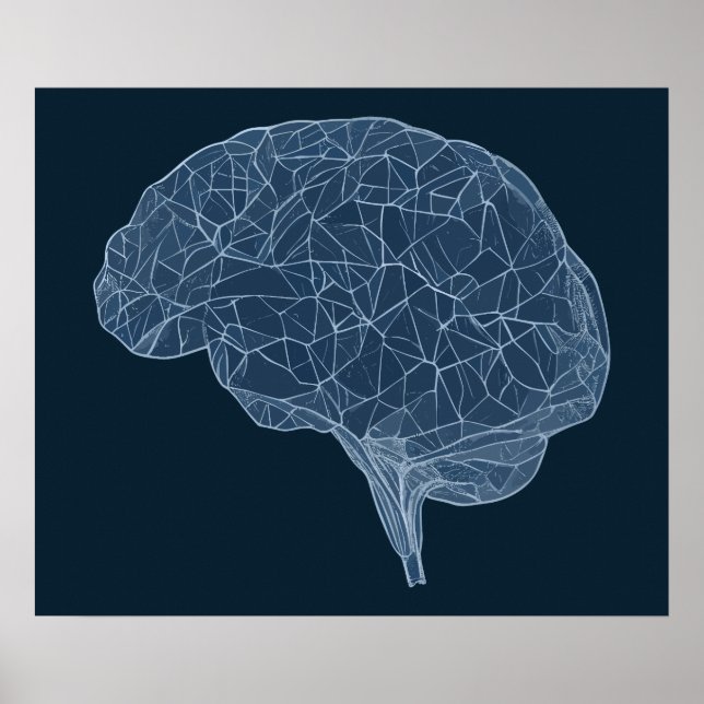 Affiche Dessin du cerveau polygonal - Réseau neuronal (Devant)