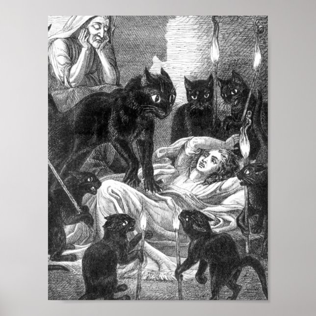 Affiche Dessin du chat noir rétro (Devant)