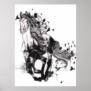 Affiche Dessin du cheval et nature Art Abstrait
