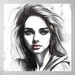 Affiche Dessin du portrait d'une femme