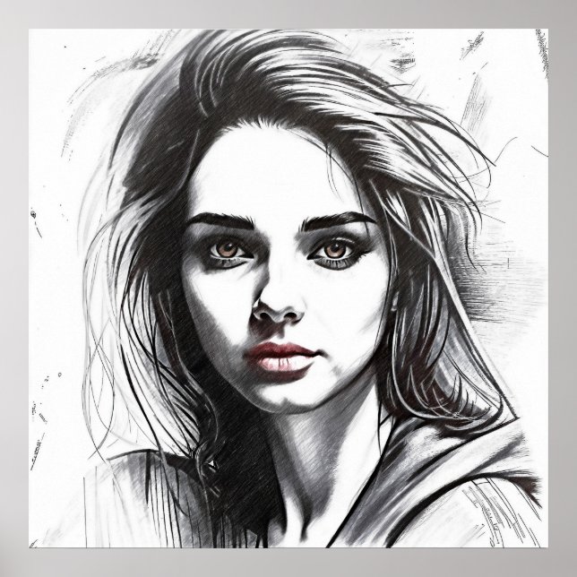 Affiche Dessin du portrait d'une femme (Devant)