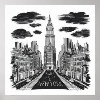 Affiche Dessin du stylo de rue carré temps vintage