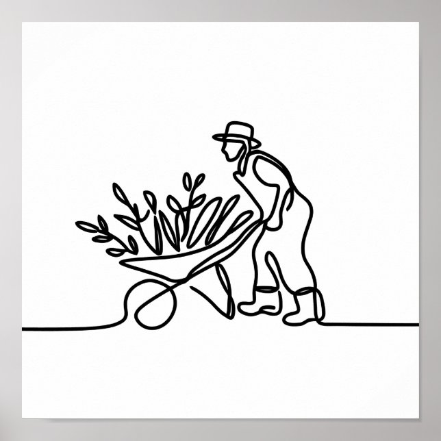 Affiche dessin d'un agriculteur ou d'un jardinier (Devant)