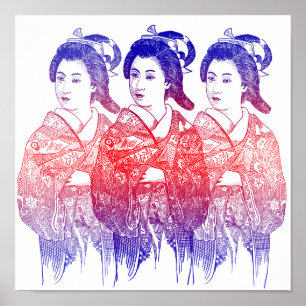 Affiche Dessin D'Une Dame Kimono