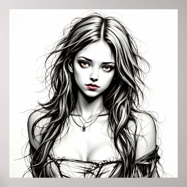 Affiche Dessin d'une jeune femme grunge.  (Devant)