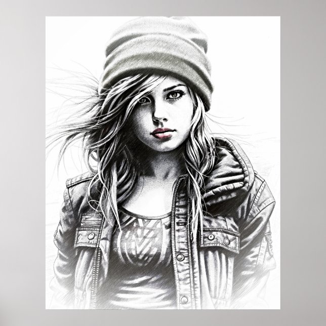 Affiche Dessin d'une jeune femme grunge (Devant)