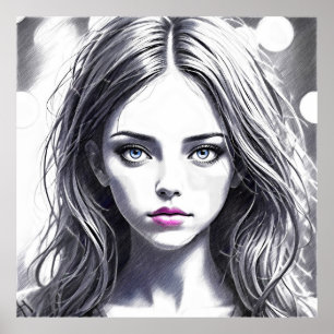 Affiche Dessin d'une jeune fille au regard envoûtant