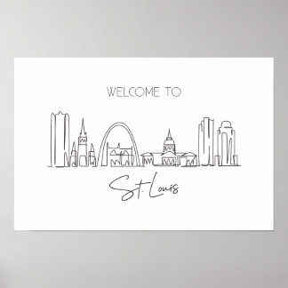 Affiche Dessin d'une ligne continue de St. Louis Skyline