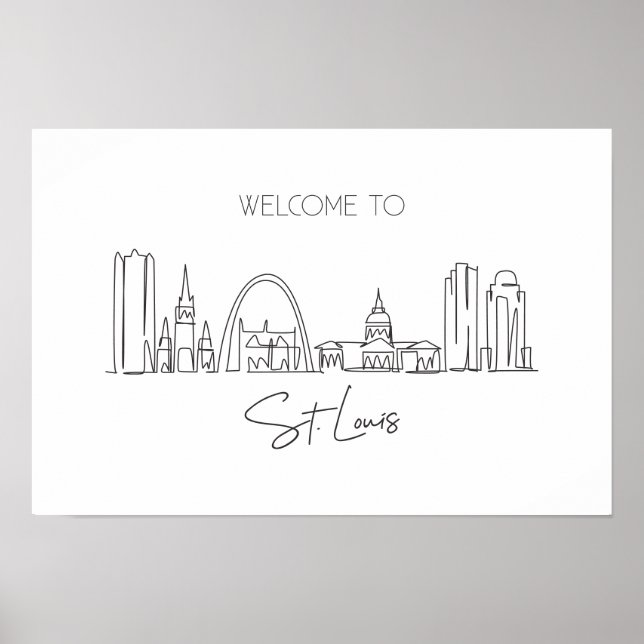 Affiche Dessin d'une ligne continue de St. Louis Skyline (Devant)