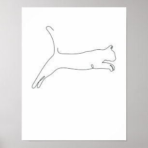 Affiche Dessin d'une ligne Katze springingt unique